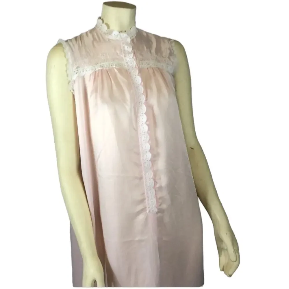 Late 1960s Christian Dior Lingerie Pink Lace Nightgown Slip Dress size Small